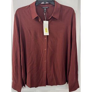 Eileen Fisher Brick Red Button-Front Long Sleeve Blouse